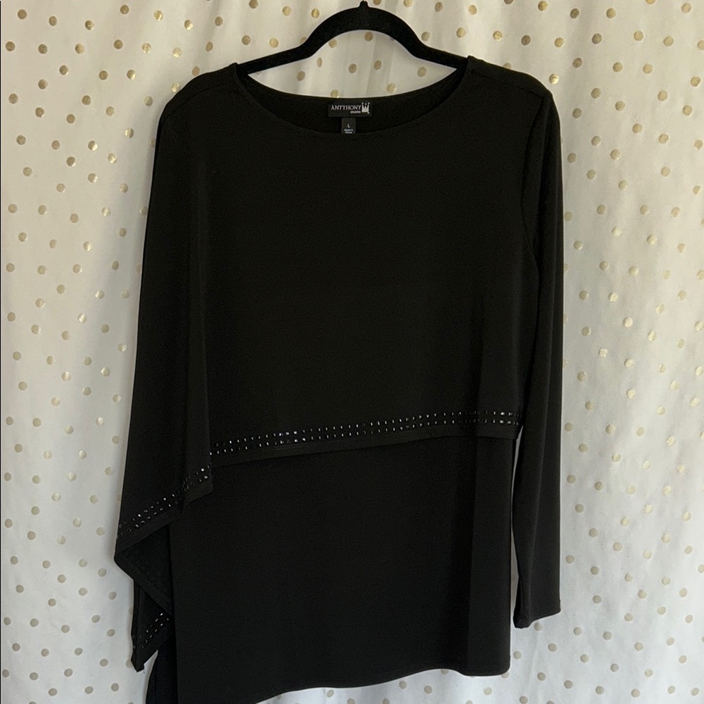 Antthony Black Asymmetrical Blouse with Studded Detail